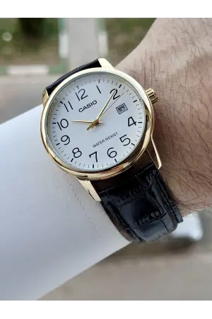 Casio CSISTE212 Casio Kasası Gold Kordonu Siyah Renk Takvimli Hediye Paketli Erkek Kol Saati