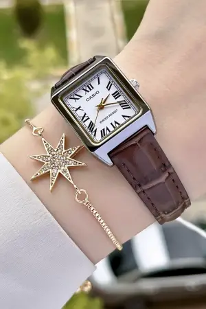 Casio CSISTE42 Kasası Gümüş Kordonu Kahverengi Renk Hediye Paketli Kadın Kol Saati