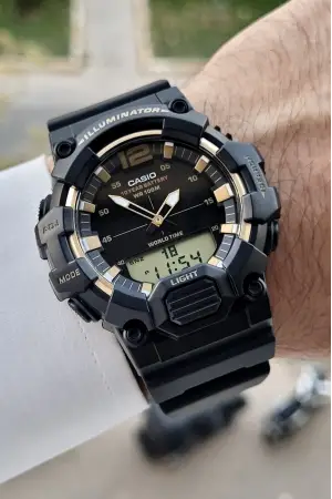 Casio CSISTE164 Rakamları Gold Kordonu Siyah Renk Analog Dijital Hediye Paketli Erkek Kol Saati