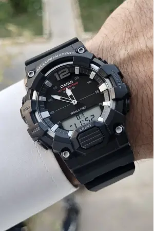 Casio CSISTE115 Rakamları Gümüş Kordonu Siyah Renk Analog Dijital Erkek Kol Saati
