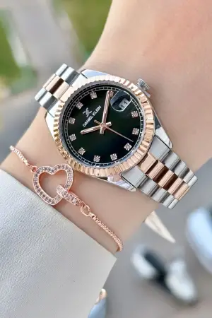 Rose Gümüş Renk Hediye Paketli Kadın Kol Saati ve Hediye Bileklik