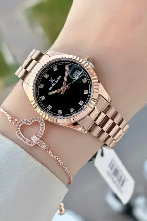 Rose Renk Hediye Paketli Kadın Kol Saati ve Hediye Bileklik