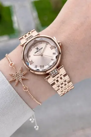 Rose Renk Kesme Camlı 32 Mm Kadın Kol Saati