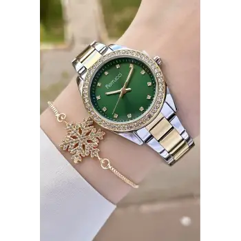 Ferrucci FCISTE246 Kadranı Yeşil Kordonu Gold Gümüş Renk ve Bileklik