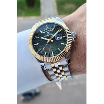 Daniel Klein DKISTE1012 Kadranı Yeşil Kordonu Gold Gümüş Renk Hediye Paketli Takvim ve Günlü Erkek Kol Saati