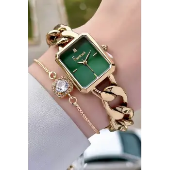 Freelook FL3ISTE30 Gold Renk Zincirli Hediye Paketli 5 ATM Kadın Kol Saati ve Bileklik