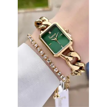 Freelook FL2ISTE30 Gold Renk Zincirli Hediye Paketli 5 ATM Kadın Kol Saati ve Bileklik