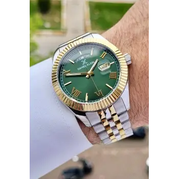 Daniel Klein DKISTE1127 Kadranı Yeşil Kordonu Gold Gümüş Renk Hediye Paketli Erkek Kol Saati
