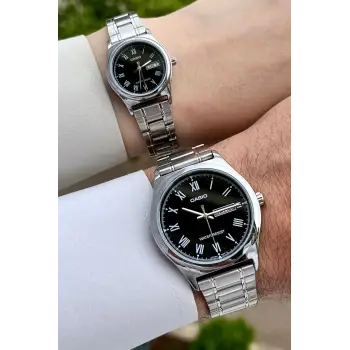 Casio CSISTE32 Kadranı Siyah Kordonu Gümüş Renk Hediye Paketli Sevgili Çift İki Kol Saati