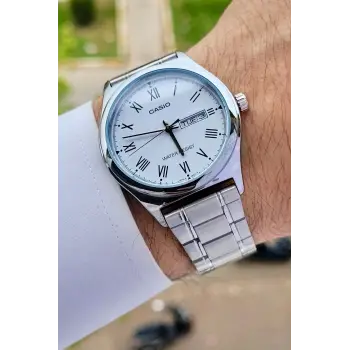 Casio CSISTE15 Kadranı Beyaz Kordonu Gümüş Renk Takvim ve Günlü Hediye Paketli Erkek Kol Saati