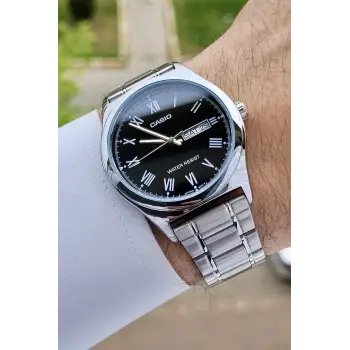 Casio CSISTE14 Kadranı Siyah Kordonu Gümüş Renk Takvim ve Günlü Hediye Paketli Erkek Kol Saati