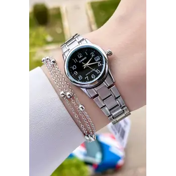 Casio CSISTE23 Kadranı Siyah Kordonu Gümüş Renk Takvimli Hediye Paketli Kadın Kol Saati