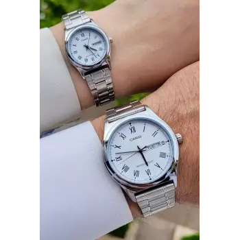 Casio CSISTE33 Kadranı Beyaz Kordonu Gümüş Renk Hediye Paketli Sevgili Çift İki Kol Saati