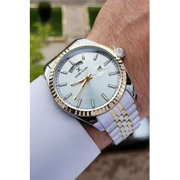 Daniel Klein DKISTE1170 Gold Gümüş Renk Hediye Paketli Takvim ve Gün Fonksiyonlu Erkek Kol Saati