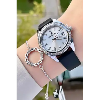 Daniel Klein DKISTE1205 Kasası Gümüş Kordonu Siyah Renk Hediye Paketli Kadın Kol Saati ve Bileklik