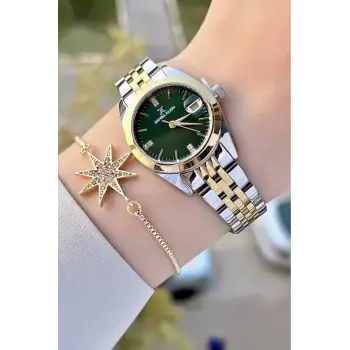 Daniel Klein DKISTE1242 Kadranı Yeşil Kordonu Gold Gümüş Renk Hediye Paketli Kadın Kol Saati ve Bileklik