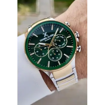 Daniel Klein DKISTE1237 Kadranı Yeşil Gold Gümüş Renk İç Göstergeleri Aktif Hediye Paketli Erkek Kol Saati