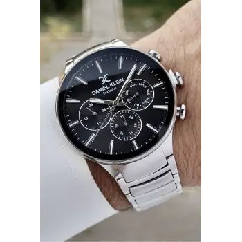 Daniel Klein DKISTE1236 Kadranı Siyah Kordonu Gümüş Renk İç Göstergeleri Aktif Hediye Paketli Erkek Kol Saati