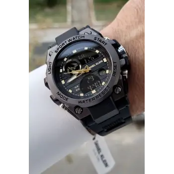 Daniel Klein DKISTE1305 Rakamları Gold Kordonu Siyah Renk Analog Dijital Hediye Paketli Erkek Kol Saati