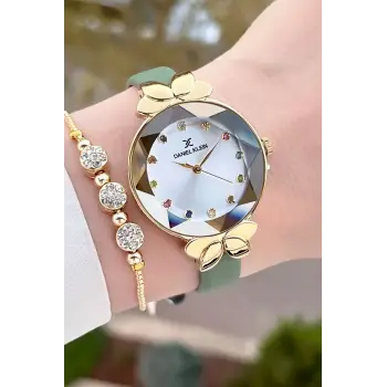 Daniel Klein DKISTE1441 Kasası Gold Kordonu Yeşil Renk Kadın Kol Saati Ve Bileklik