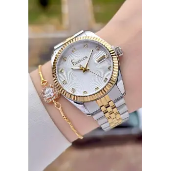 Freelook FLISTE42 Gold Gümüş Renk Kadın Kol Saati ve Bileklik