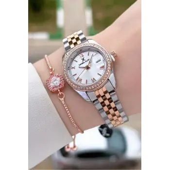 Daniel Klein DKISTE1542 Rose Gümüş Renk 28 mm Kristal Cam Kadın Kol Saati ve Bileklik