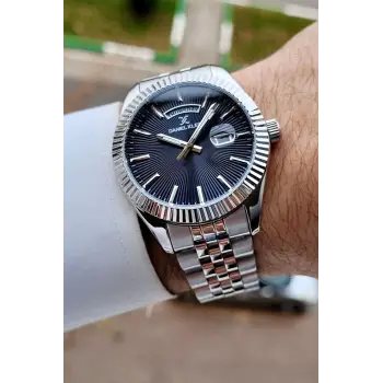 Kadranı Lacivert Kordonu Gümüş Renk 42 mm Fonksiyonlu Erkek Kol Saati