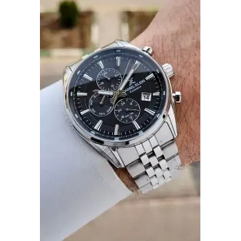 Kadranı Siyah Kordonu Gümüş Renk 43 mm Erkek Kol Saati