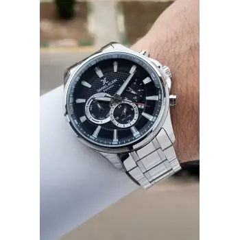 Kadranı Siyah Kordonu Gümüş Renk 45 Mm Iç Göstergeleri Aktif Erkek Kol Saati