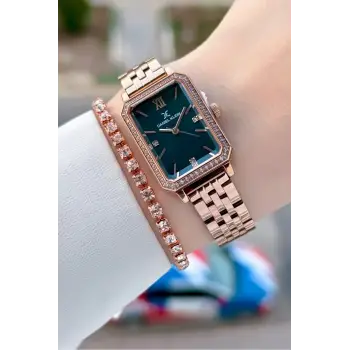 Kadranı Mavi Kordonu Rose Renk Kadın Kol Saati Ve Bileklik