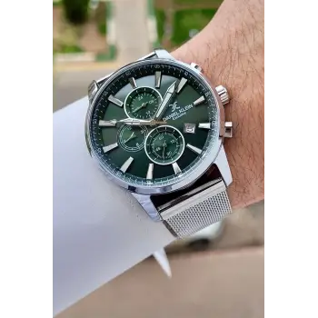 Kadranı Yeşil Kordonu Gümüş Renk 44 mm Erkek Kol Saati