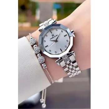 Gümüş Renk Kadın Kol Saati ve Bileklik