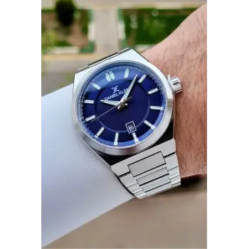 Kadranı Lacivert Kordonu Gümüş Renk Takvimli 43 Mm Erkek Kol Saati