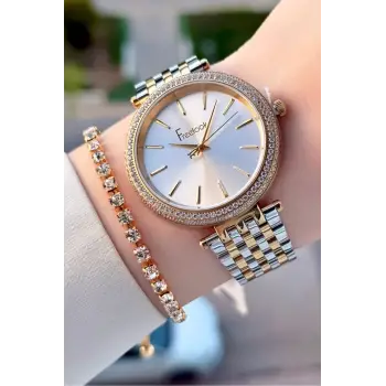 Freelook FLISTE48 Gold Gümüş Renk 38 mm Kadın Kol Saati ve Bileklik
