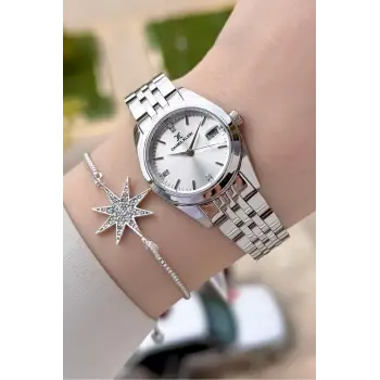 Gümüş Renk 28 Mm Kadın Kol Saati Ve Bileklik