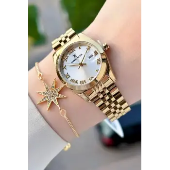 Daniel Klein DKISTE1977 Gold Renk Hediye Paketli Kadın Kol Saati + Bileklik