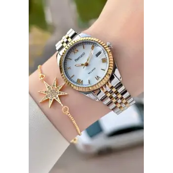 Ferrucci FCISTE397 Gold Gümüş Renk Takvimli 35 Mm Kadın Kol Saati ve Bileklik