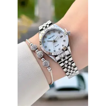 Ferrucci FCISTE395 Gümüş Renk Takvimli 25 Mm Kadın Kol Saati ve Bileklik