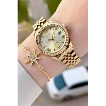 Ferrucci FCISTE396 Gold Renk Takvimli 35 Mm Kadın Kol Saati ve Bileklik