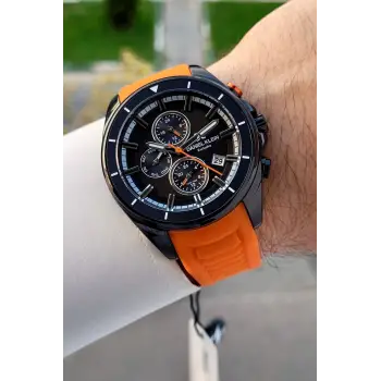Daniel Klein DKISTE1796 45 Mm Kasası Siyah Kordonu Turuncu Renk İç Göstergeleri Aktif Erkek Kol Saati