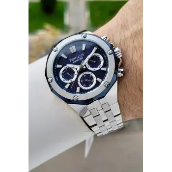 Ferrucci FCISTE351 Kadranı Lacivert Kordonu Gümüş Renk İç Göstergeleri Aktif 45 Mm Erkek Kol Saati
