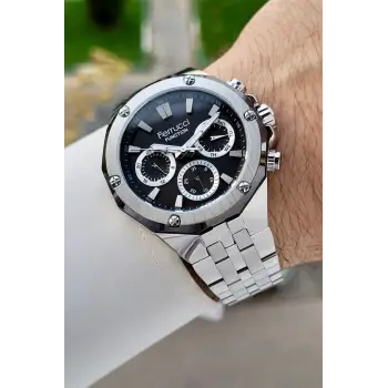 Ferrucci FCISTE352 Kadranı Siyah Kordonu Gümüş Renk İç Göstergeleri Aktif 45 Mm Erkek Kol Saati