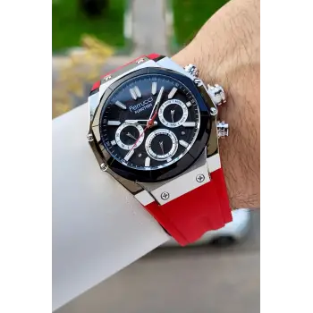 Ferrucci FCISTE362 41 Mm Kasası Gümüş Kordonu Kırmızı Renk İç Göstergeleri Aktif Erkek Kol Saati