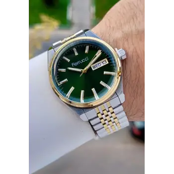Kadranı Yeşil Kordonu Gold Gümüş Renk 40 Mm Erkek Kol Saati