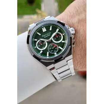 Ferrucci FCISTE409 43 Mm Kadranı Yeşil Kordonu Gümüş Renk İç Göstergeleri Aktif Erkek Kol Saati