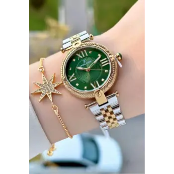 Daniel Klein DKISTE2034 Kadranı Yeşil Kordonu Gold Gümüş Renk 32 Mm Kadın Kol Saati ve Bileklik