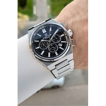 Kadranı Siyah Kordonu Gümüş Renk 43 Mm İç Göstergeleri Aktif Erkek Kol Saati