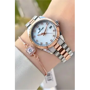 Rose Gümüş Renk 33 Mm Kadın Kol Saati ve Bileklik
