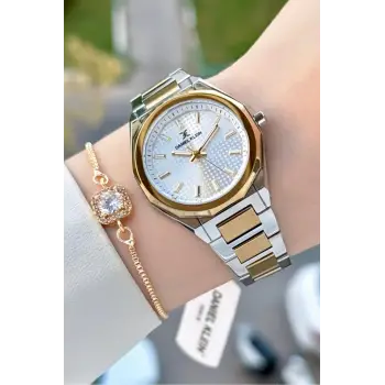 Gold Gümüş Renk 33 Mm Kadın Kol Saati ve Bileklik