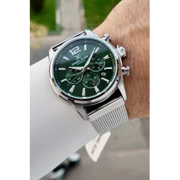 Kadranı Yeşil Kordonu Gümüş Renk 43 Mm İç Göstergeleri Aktif Erkek Kol Saati